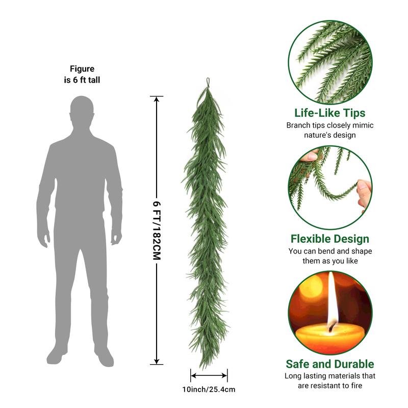 【Black Friday】6/9/12 ft Christmas Garland, Real Touch Norfolk Pine Garland - Pine Garland